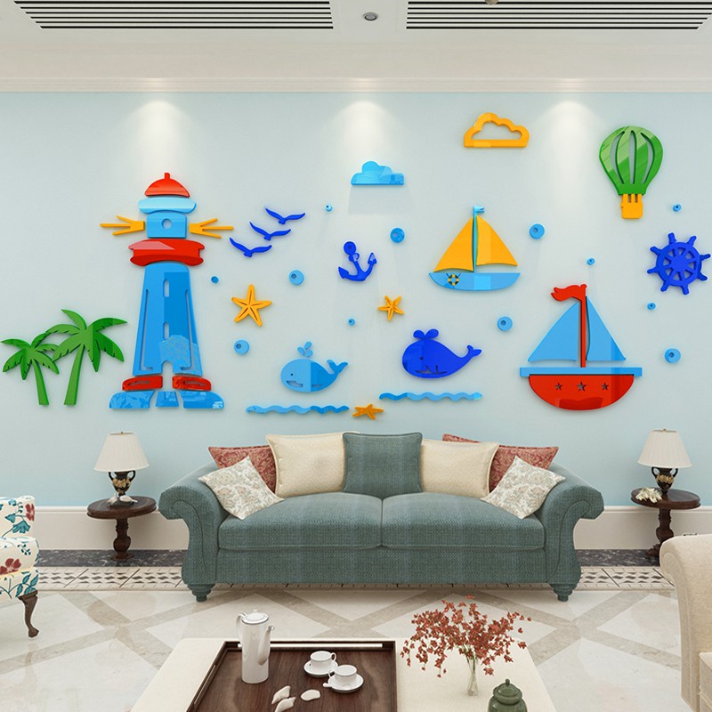 Tranh dán tường mica 3d decor khổ lớn ngọn hải đăng trang trí mầm non, phòng cho bé Nhiều Size - EPeBen
