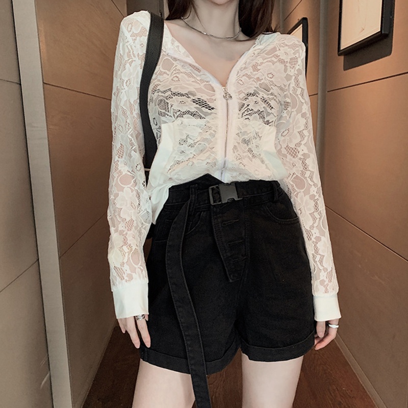 Áo Khoác Ren Ngắn Có Mũ Trùm Thời Trang Dành Cho Nữ