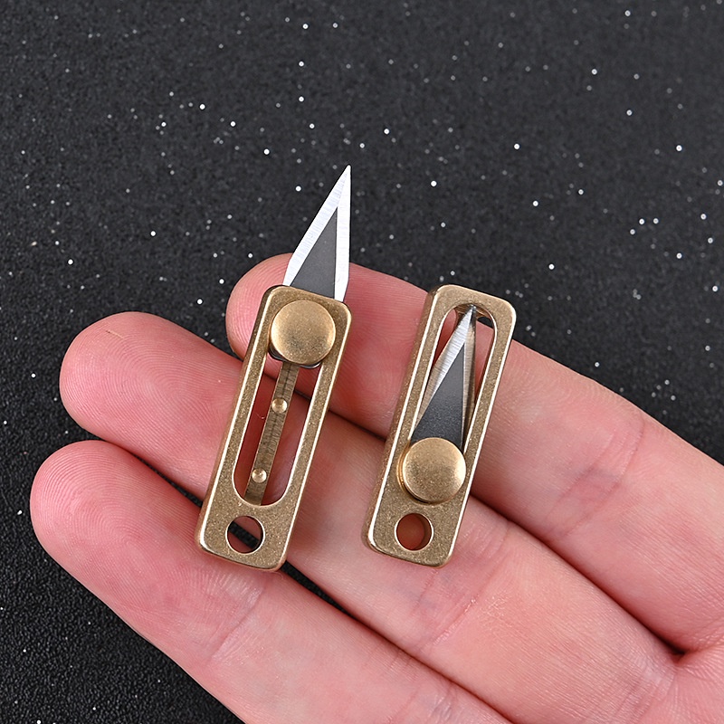 Dao Mini Bằng Đồng Thau 4,7cm YYEDC- 3 Nất Chống Trượt - Tặng kèm vòng theo móc khóa