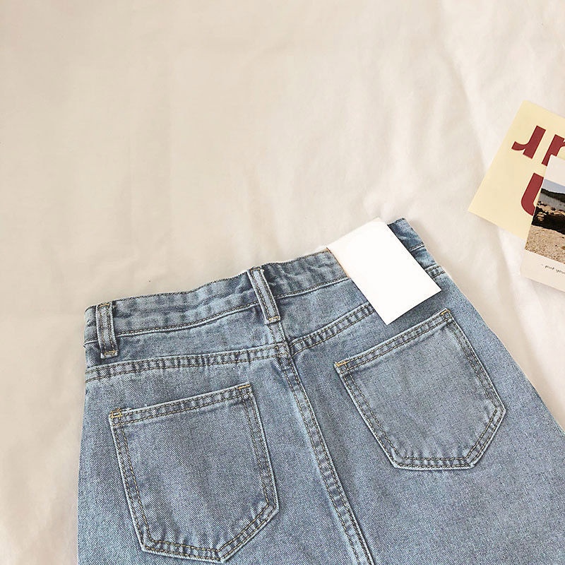 COZOK Chân váy jean Lưng Cao Form Ôm Thiết Kế Rách Tua Rua Phong Cách Retro