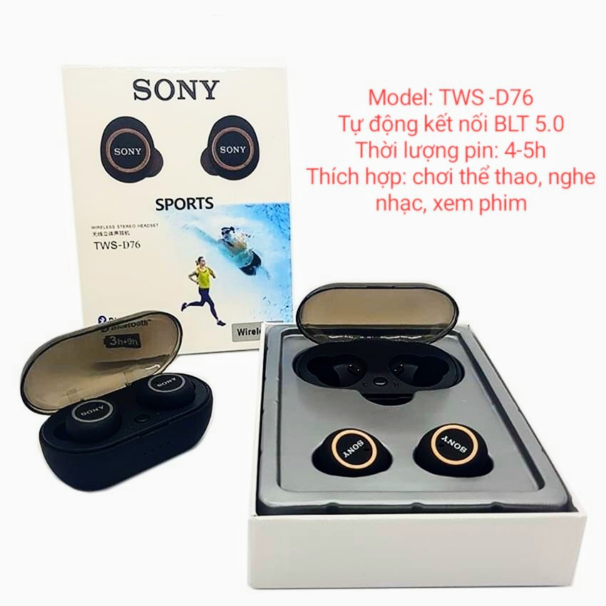 Tai nghe không dây Sony Bluetooth nhét tai, Model TWS-D76 cho quý khách – bảo hành 6 tháng