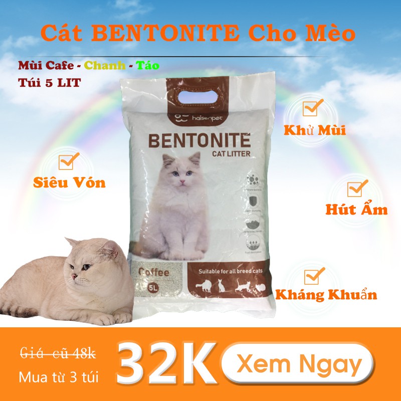 Cát vệ sinh cho mèo Bentonite 5L mùi cafe - chanh - táo