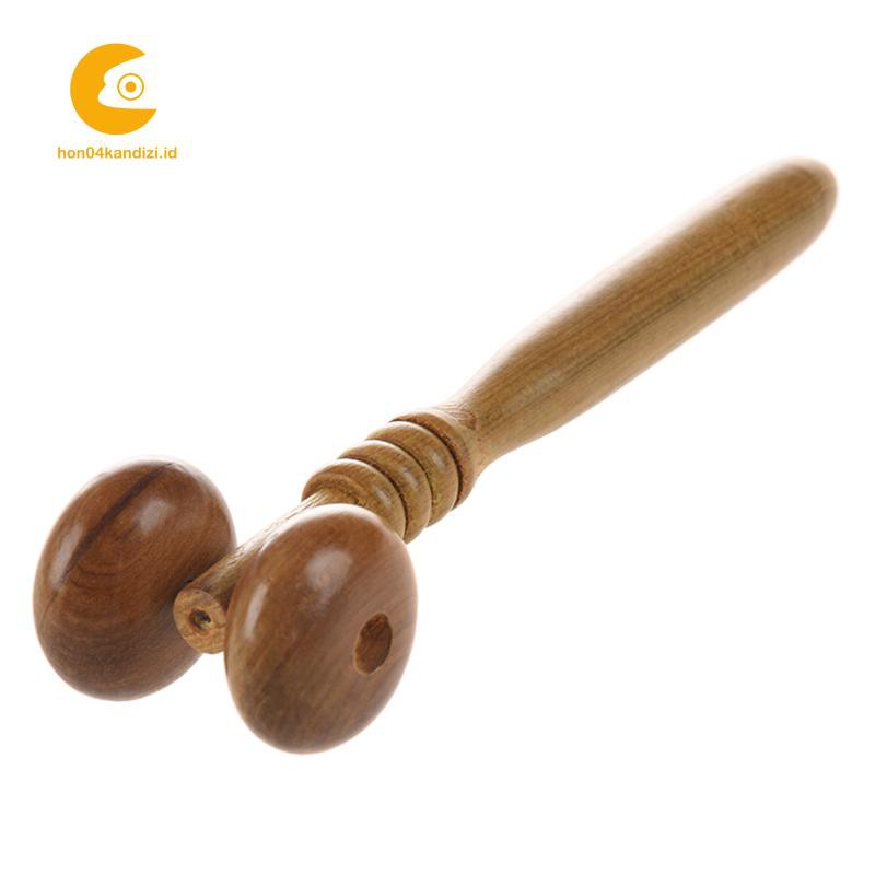 Nonslip Handle Wooden 2 Rollers Face Neck Relaxing Massager