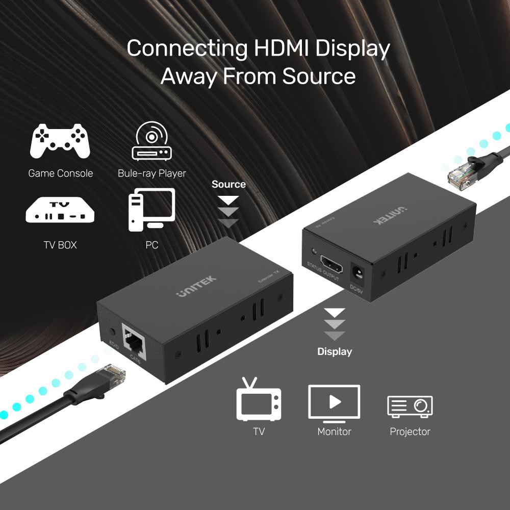 Unitek V100A / V101A  - Bộ Nối Dài HDMI 60m > 150m to Lan- Hàng Chính Hãng