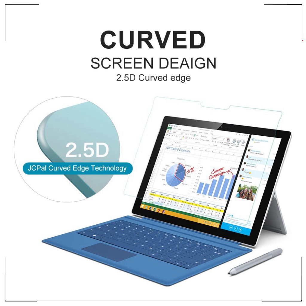 HOT -  Bộ kính cường lực+dán lưng Surface Pro4, 5,6 (2017/2018) chính hãng JCPAL ( 2 màu)