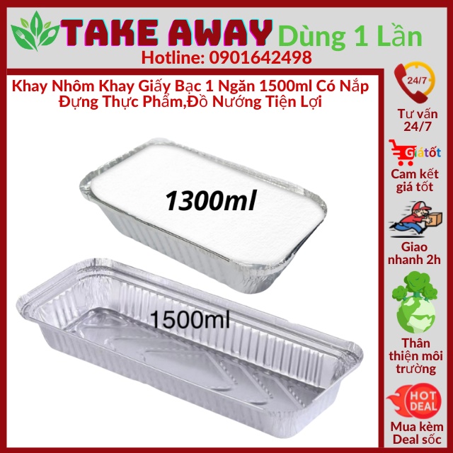 Combo 50 Khay Nhôm, Khay Giấy Bạc Dài (1300ml-1500ml) Có Nắp Nhôm, Đựng Thực Phẩm, Đồ Nướng-TakeawayDùng1Lần
