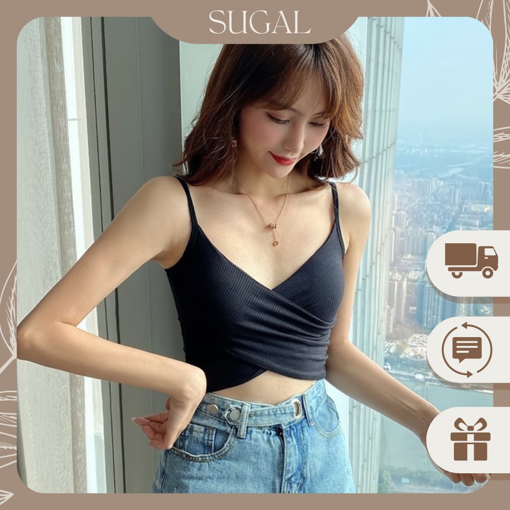 Áo Hai Dây Nữ Cao Cấp Thun Tăm Vạt Chéo Trơn Màu Dáng Basic Phong Cách Thời Trang Sugal TOP NU 018V2