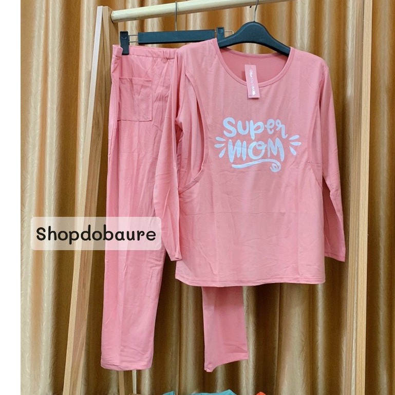 Bộ bầu và sau sinh Dài Tay Supper Mom, vén cho con bú Thu Đông, chất cotton mềm mịn siêu thấm hút mồ hôi - 𝐁𝐃𝟑𝟏