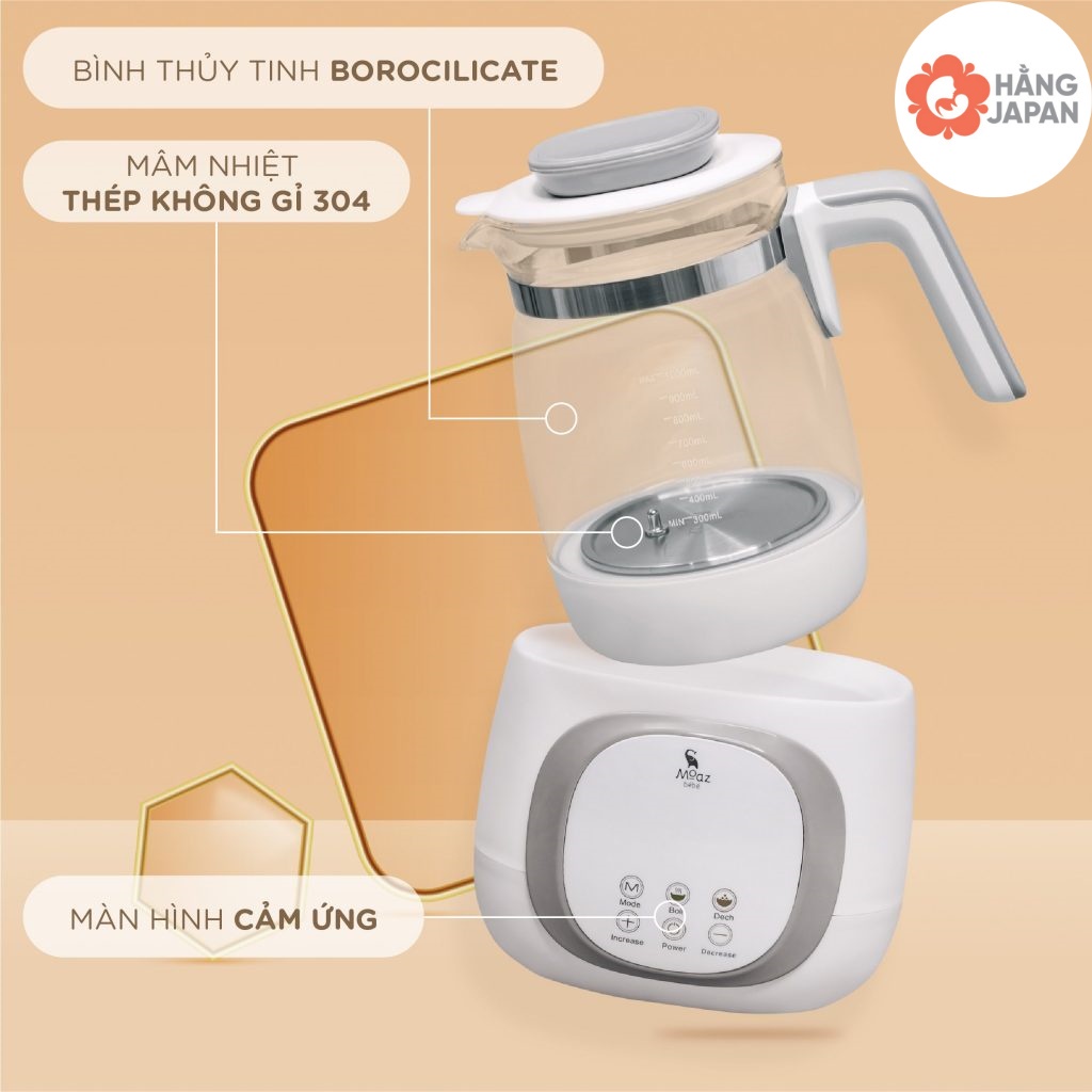 Ấm đun nước pha sữa Moaz bebe MB002/ MB012/ MB005, bình đun nước đa năng hâm sữa, pha trà, cà phê tiện lợi - BH 12 THÁNG