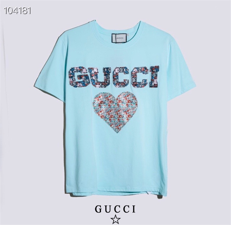 GUCCI Patch Love Fashion casual round neck cotton couple short-sleeved T-shirt 2301#