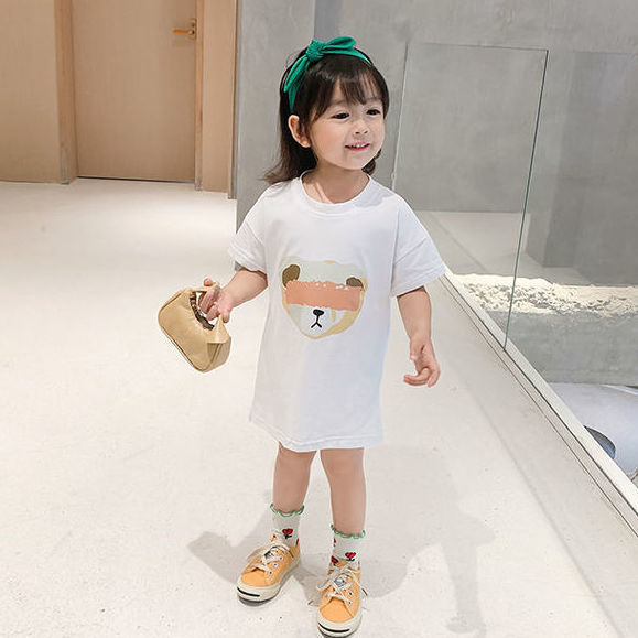 Đầm Thun Ngắn Tay In Hoạt Hình Cho Bé Gái