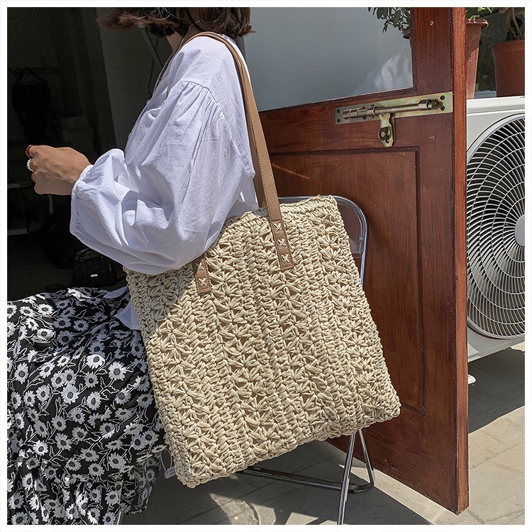 Túi tote đeo vai IELGY bằng rơm sức chứa lớn dễ phối đồ cho nữ