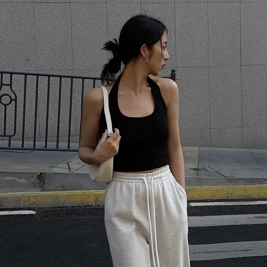 Áo Croptop Nữ Gân Tăm, Áo Yếm Choàng Cổ - Tharo Clothing