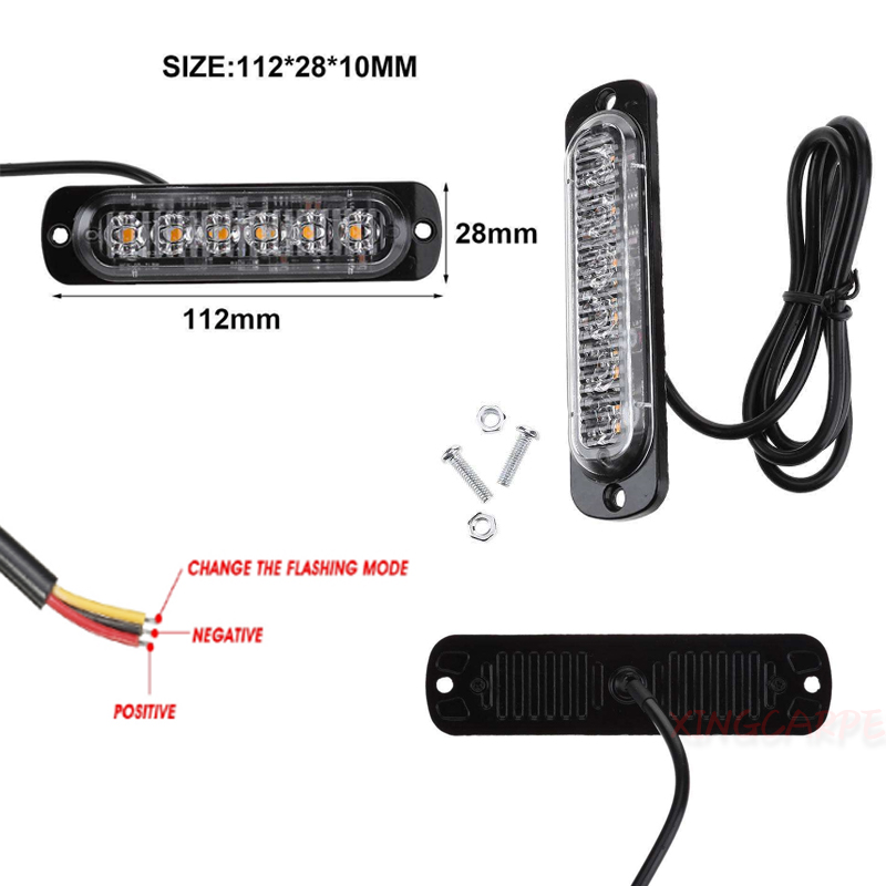 1 Thanh 6 Đèn Led Báo Tín Hiệu Khẩn Cấp Cho Xe Hơi / Xe Máy 12v-24v