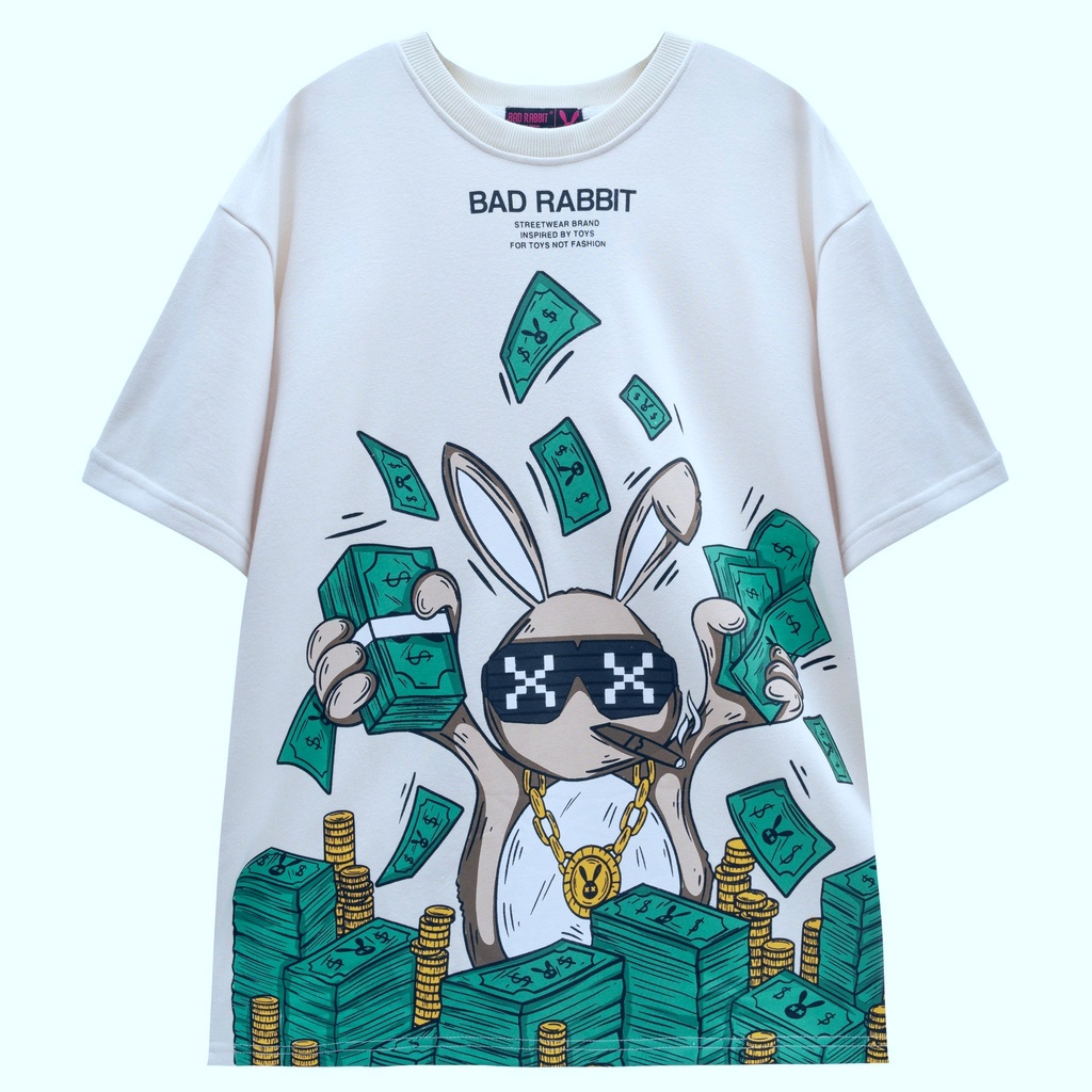 Áo thun tay lỡ TEEKO phông Unisex nam nữ Cotton oversize form rộng Rabbit Money