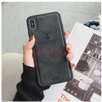 Ốp lưng giả da con hươu iphone X/XS Vãi TPU phối vải Da