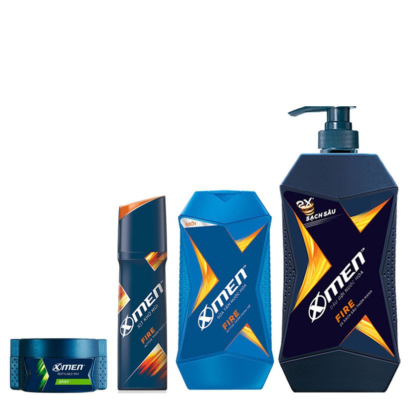 X-MEN -   Combo Dầu gội XMen Fire 650g+Sữa tắm 180g+Sáp vuốt tóc Clean cut 70g+Xịt khử mùi 150ml - Giá Sỉ