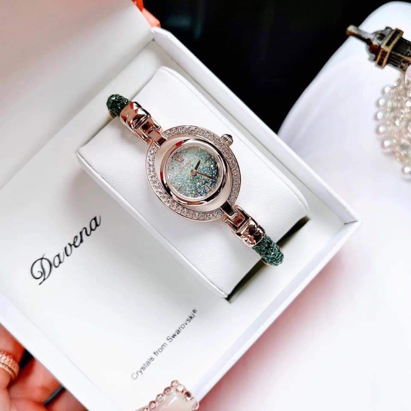 Đồng hồ Nữ Davena D61625 xanh lá khoá rút siêu sang