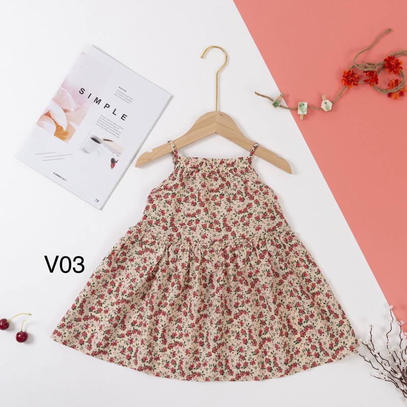 Váy cho bé gái hai dây họa tiết hoa nhí Chất lụa tằm size 9 - 27kg V03 - Cherry Baby