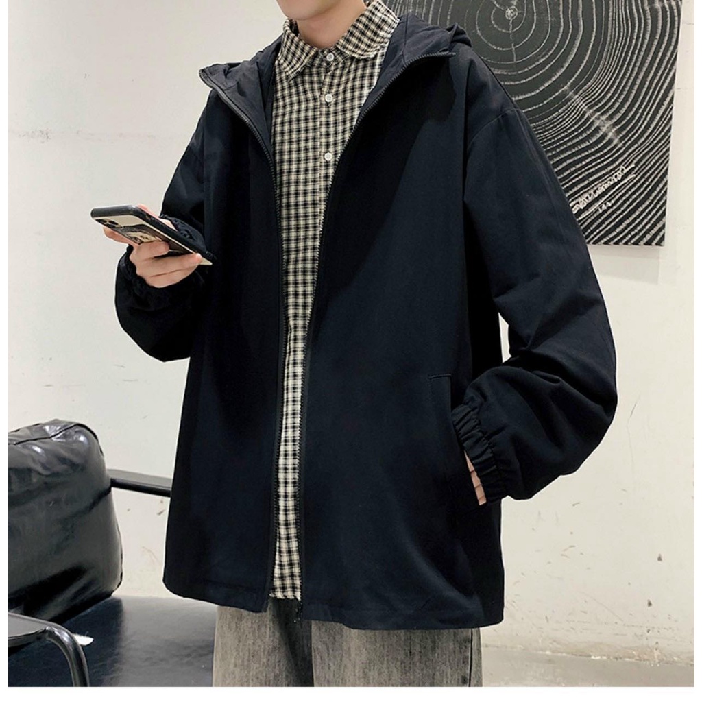 Áo khoác vải dù thời trang nam, áo khoác có mũ phù hợp với tất cả các mùa