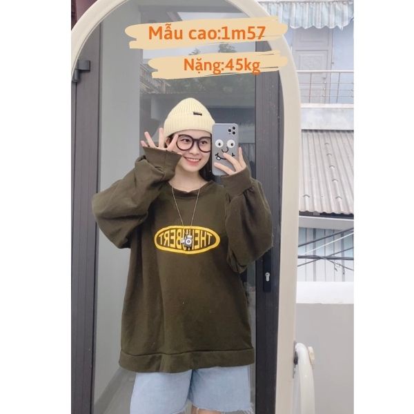 Áo nỉ THEHUBER nữ Meestore - Sweater dáng rộng tay bồng Ullzang Hàn Quốc