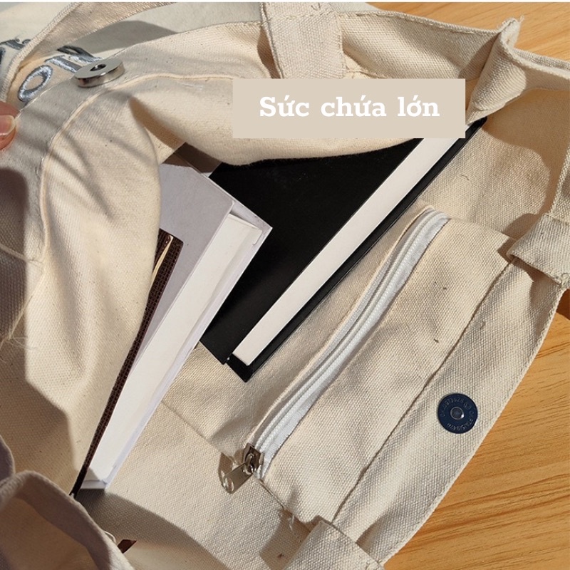 Túi Tote Vải Canvas Đeo Vai Chất Siêu Đẹp Thêu Chữ BELOVED Vintage Uzzlang Hàn Quốc