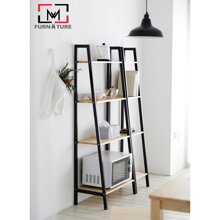 KỆ SÁCH HÀN QUỐC 4 TẦNG, A BOOK SHELF SIZE S - MÀU ĐEN PHỐI GỖ