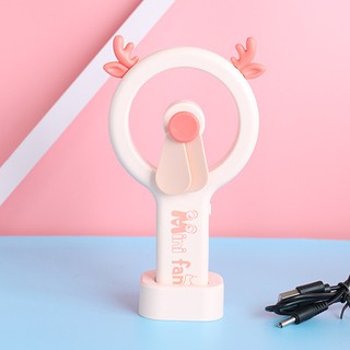 Quạt cầm tay mini 💖 Quạt mini không viền tai động vật dễ thương 💖 Quạt để bàn có kệ 💖 Quạt tích điện USB