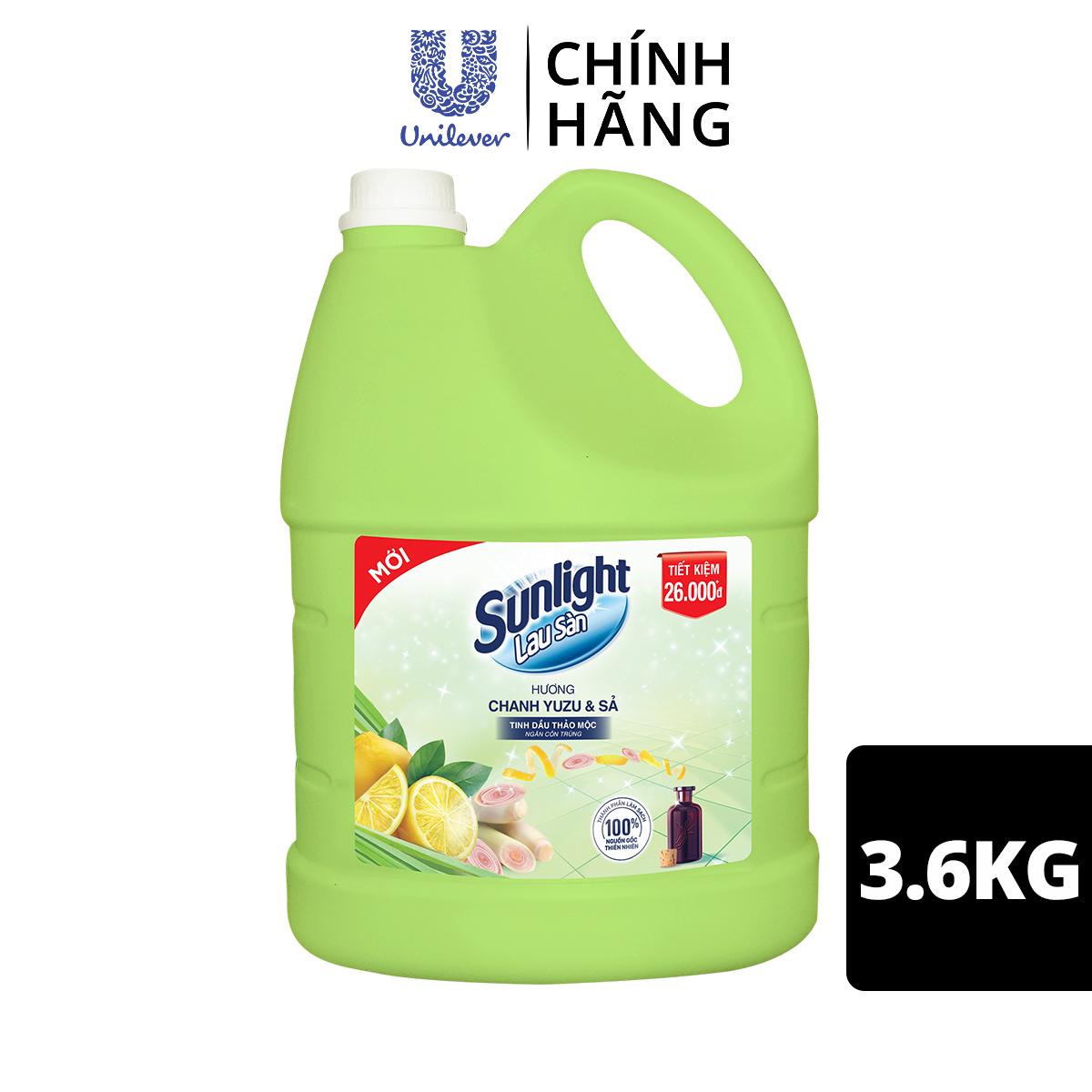 Nước Lau Sàn Sunlight Tinh Dầu Thảo Mộc Hương Hương Chanh Yuzu &amp; Sả 3.6 Kg - Sạch Thơm Thư Thái - Nhà Thêm Trong Lành