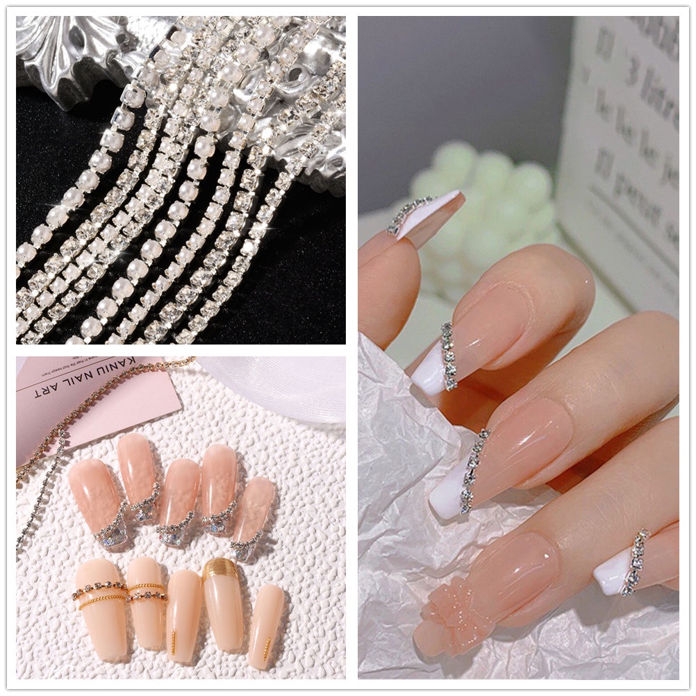 1 Dây Xích Kim Loại Đính Đá Trang Trí Móng Tay Phong Cách Nhật Bản