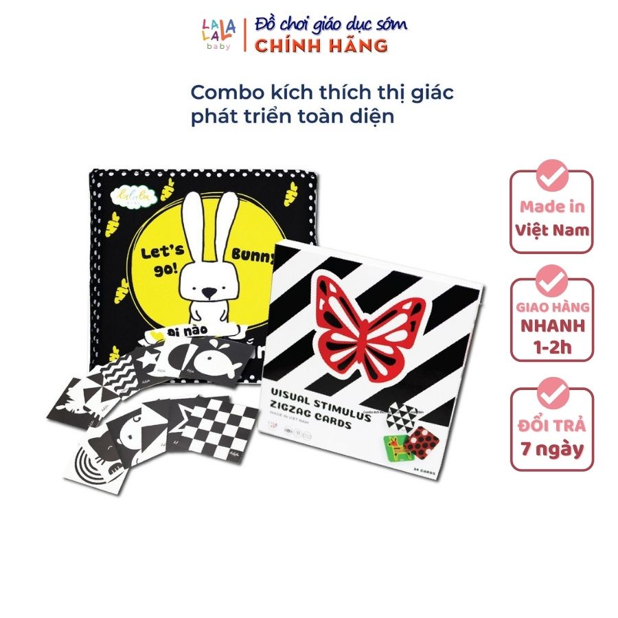 Bộ sách vải cho bé Đi Nào Thỏ Trắng và thẻ kích thích thị giác TRỌN BỘ TINH ANH Lalala Baby phát triển toàn diện cho b