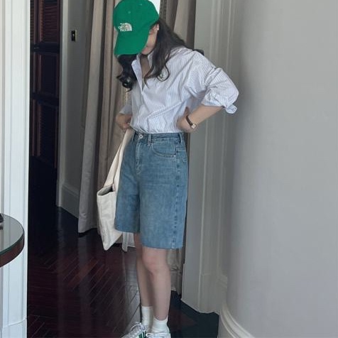Quần Short Denim Lưng Cao Ống Rộng Cỡ Lớn Thời Trang Hàn Quốc Cá Tính Cho Nữ