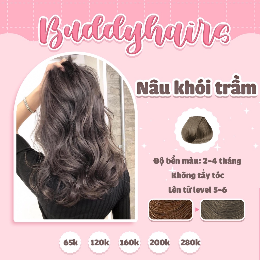 Thuốc nhuộm tóc Nâu khói trầm không cần dùng Thuốc Tẩy Tóc Buddyhairs tặng kèm găng tay mũ trùm trợ nhuộm tiện ích