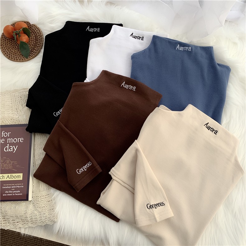 Áo thun nữ tay dài cổ lọ phong cách Hàn Quốc | BigBuy360 - bigbuy360.vn