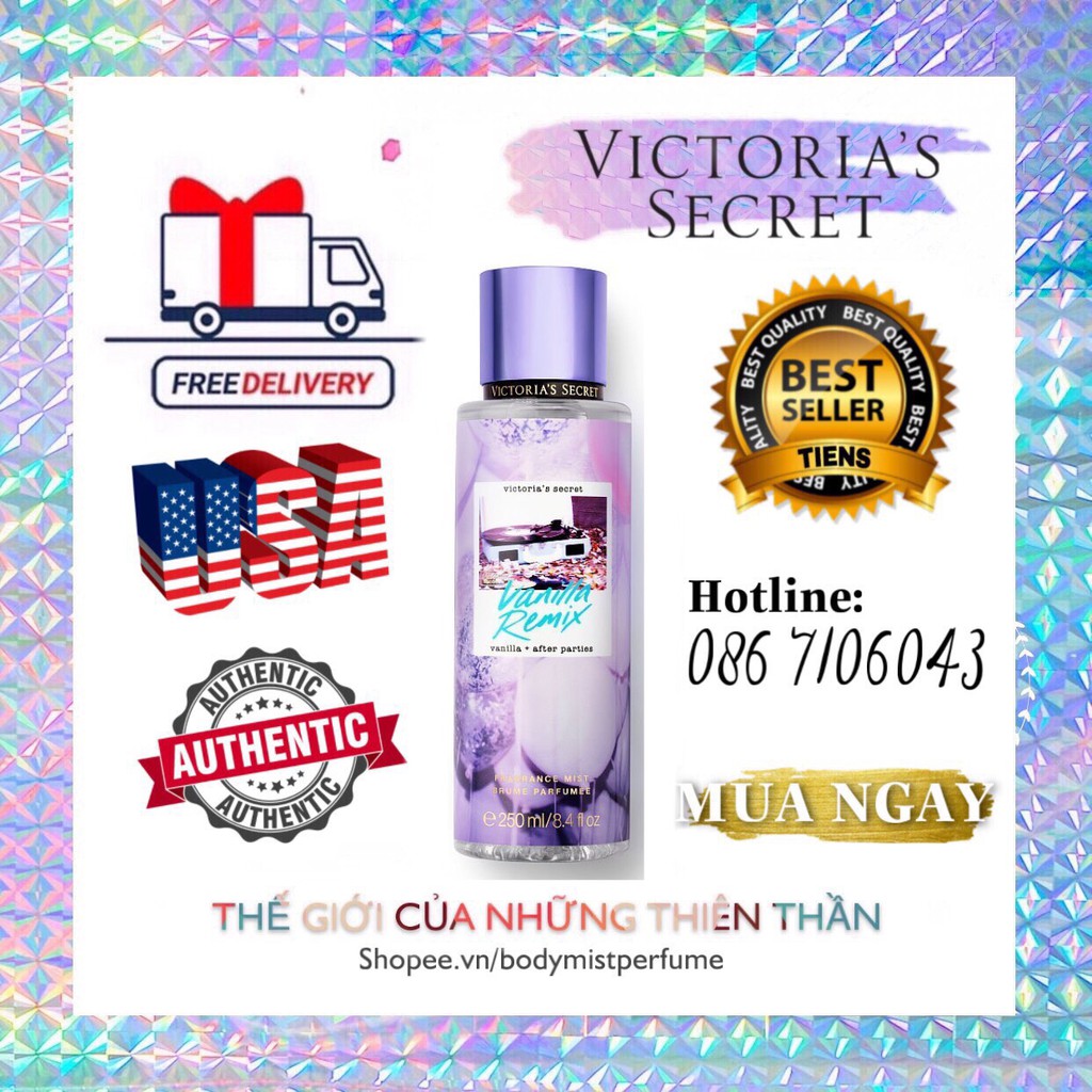 𝗕𝗢𝗗𝗬𝗠𝗜𝗦𝗧⚜️Mẫu thử xịt thơm Body Mist Victoria's Secret-Vanilla Remix New 2019 250ML