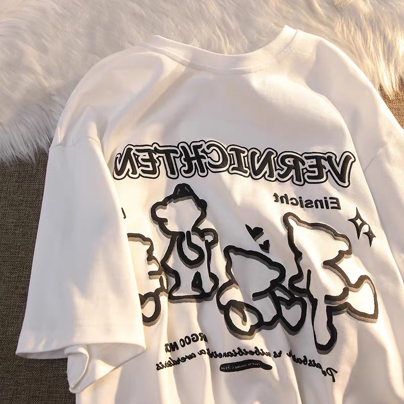 Áo thun SUXI cổ tròn dáng rộng in họa tiết hoạt hình thời trang mùa hè dành cho nữ