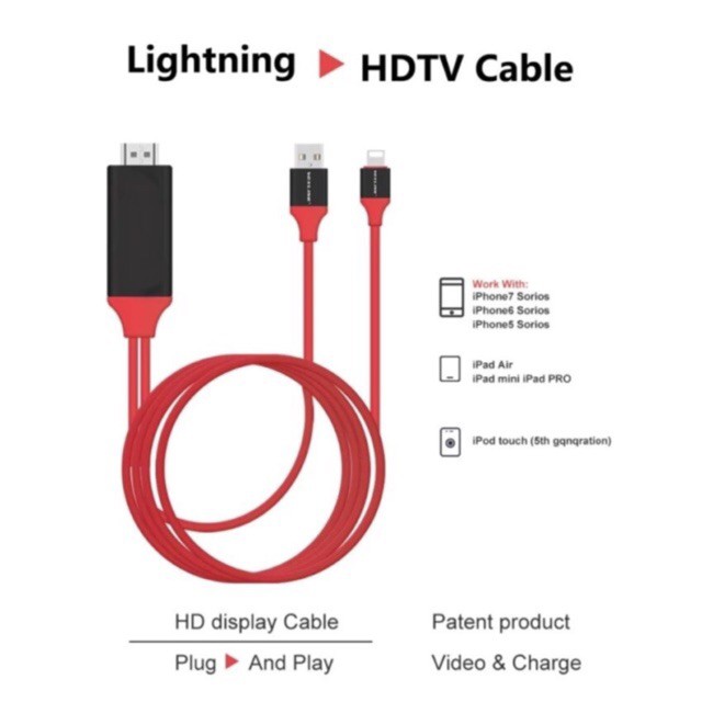 Cáp chuyển đổi kết nối Iphone, Ipad với Tivi qua cổng HDMI - Lightning to HDTV