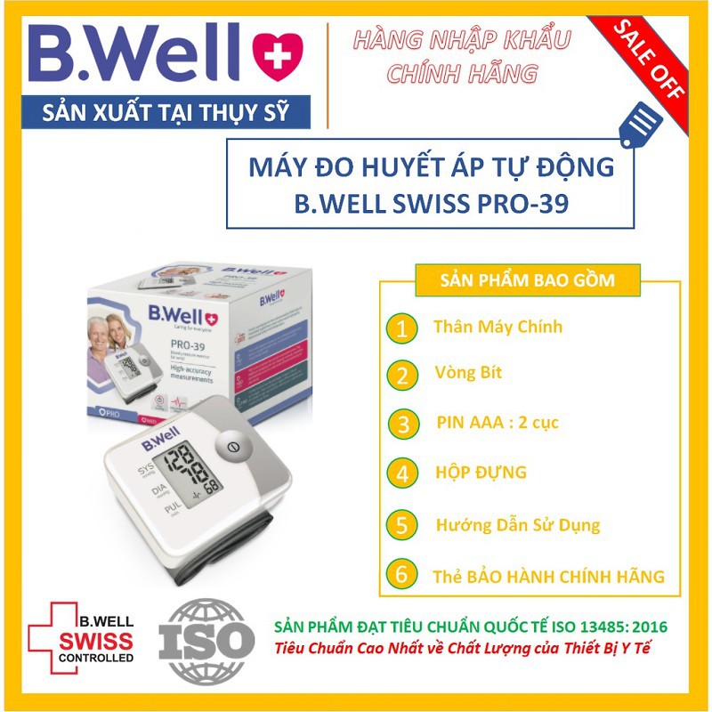 [Hàng SX tại THỤY SỸ] - MÁY ĐO HUYẾT ÁP CỔ TAY CAO CẤP B.WELL SWISS PRO-39 BẢO HÀNH 5 NĂM - 1 ĐỔI 1