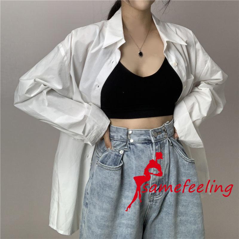 Sf Áo Sơ Mi Tay Dài Dáng Rộng Cổ Bẻ Màu Trơn Phối Nút Thời Trang Mùa Thu Cho Nữ