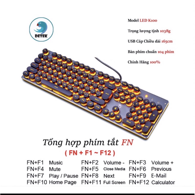 Bàn phím chuyên game K100 cao cấp, siêu đẹp, siêu êm sánh ngang bàn phím cơ máy tính 99% cũ, giá rẻ