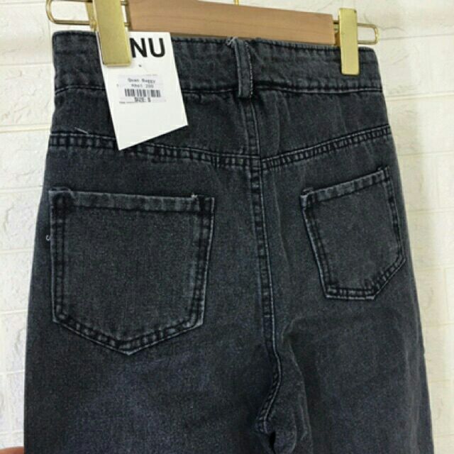 Baggy jean trơn xám khói cạp cao hàng fullsize