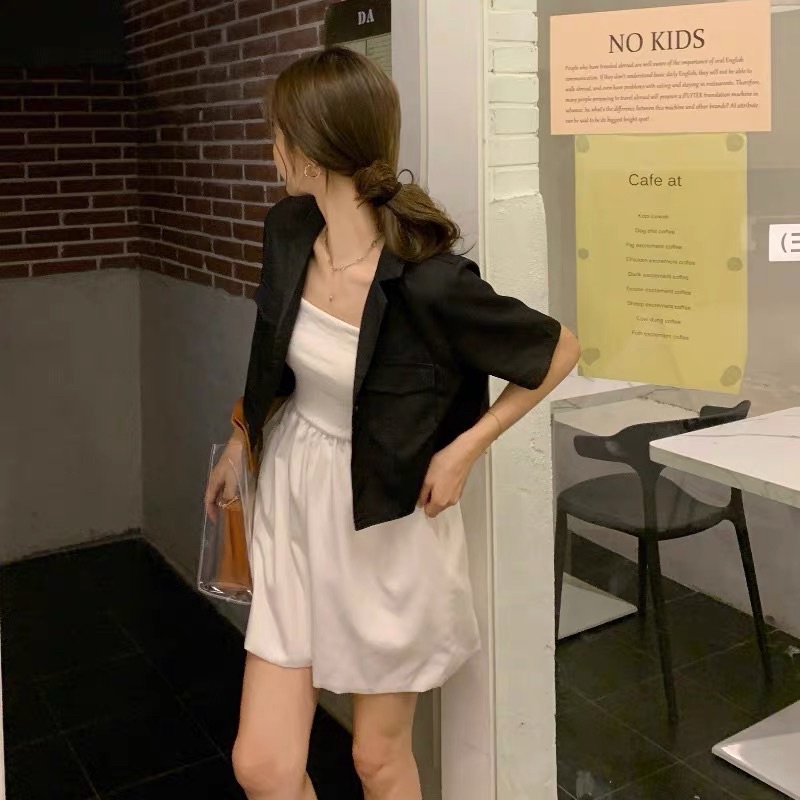 Váy quây + áo vest dáng ngắn hàng quảng châu ( ảnh thật)