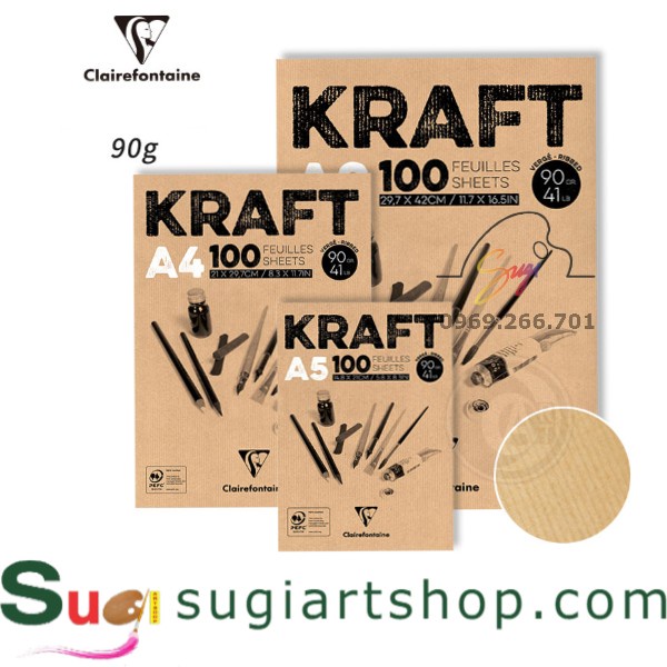 Sổ vẽ Clairefontaine giấy Kraft 100 tờ 90gsm [ Sugi art shop]