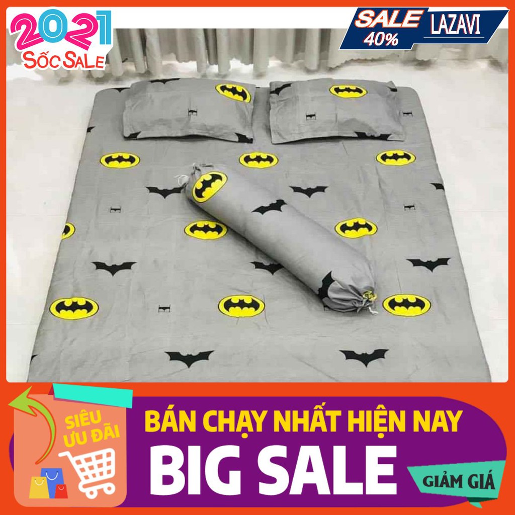 Bộ ga gối kèm vỏ gối ôm poly,gồm 1ga 2 vỏ gối nằm 1 vỏ gối ôm-mẫu con dơi