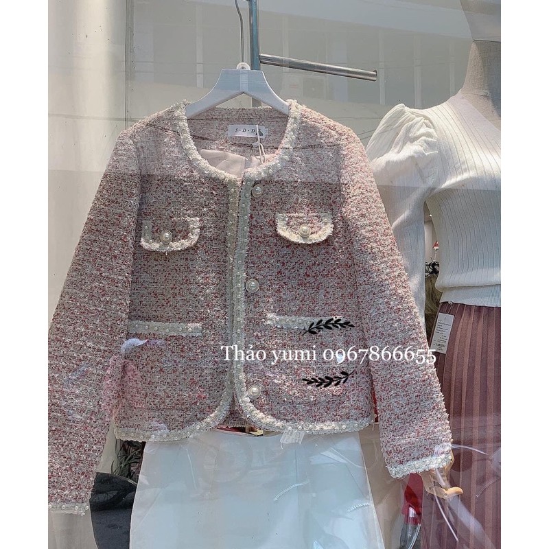 áo khoác dạ tweed hồng viền ngọc 6948 sz ml (sẵn) | BigBuy360 - bigbuy360.vn