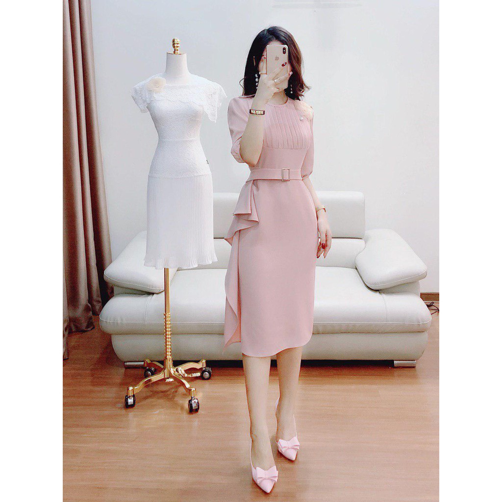 [ xả kho ] MiD Đầm hồng đính hoa tôn dáng cao cấp V1222 Mie Design kèm ảnh thật