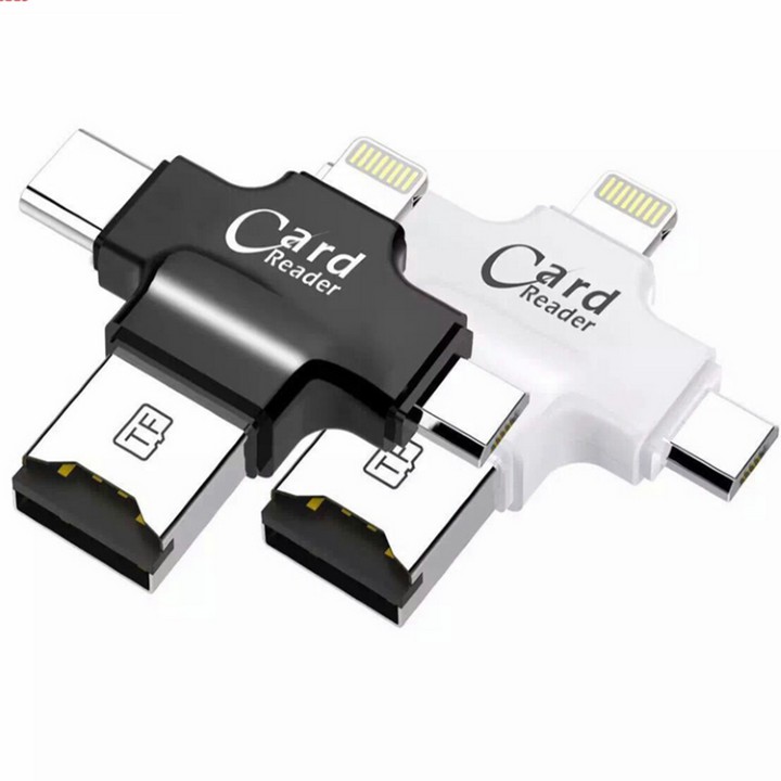 ĐẦU ĐỌC THẺ ĐA NĂNG 4 IN 1 (OTG, USB, TYPE - C, IOS) DÙNG CHO IOS - ANDROID - PC- MACBOOK