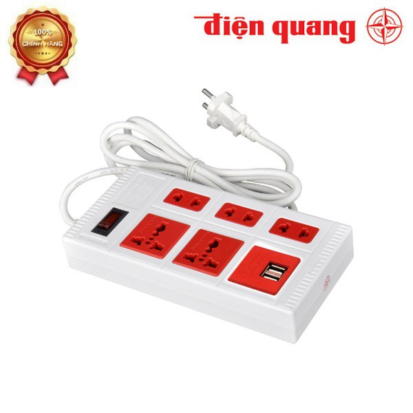 Ổ CẮM ĐIỆN QUANG ĐA NĂNG 2 CỔNG SẠC USB ĐQ ESK 2WR / 5WR 5ECO 2A (2 MÉT DÂY & 5 MÉT DÂY- BẢO VỆ QUÁ TẢI–CÔNG SUẤT 2500W)