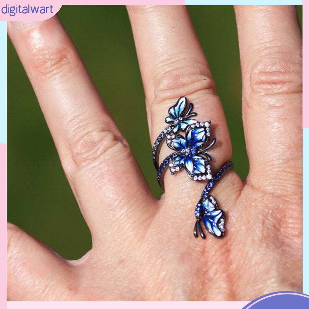 Nhẫn mở hình bướm màu xanh dương thời trang thanh lịch có thể điều chỉnh