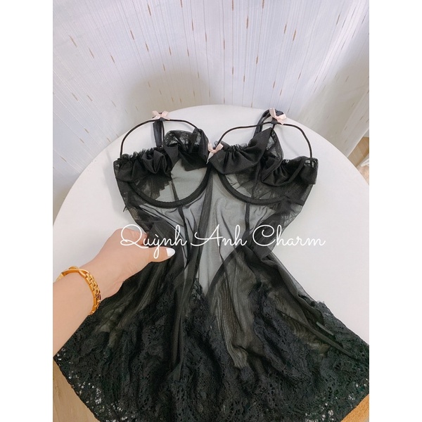Sẵn sỉ _ Set choàng ren 2 món, đồ ngủ phối ren kèm áo choàng ngủ siêu quyến rũ SP001
